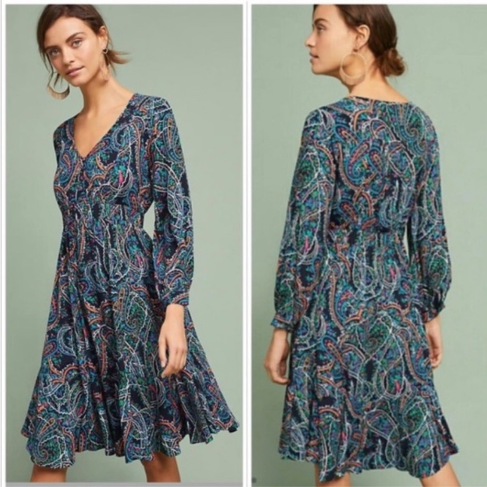 Anthropologie Maeve Maplewood Neon Paisley‎ Dress